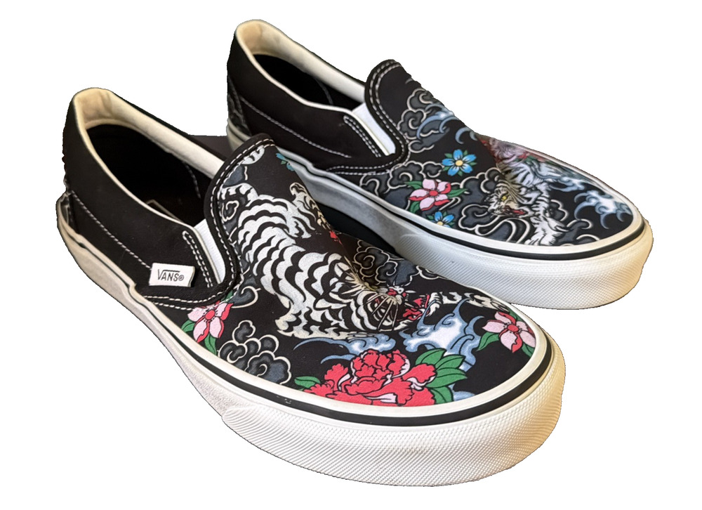 Vans Tiger Floral Classic Slip On Men 7 Women 8.5 Tattoo Print